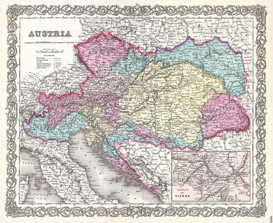 1855 Colton Map of Austria Hungary and the Czech Republic Photograph by Paul Fearn