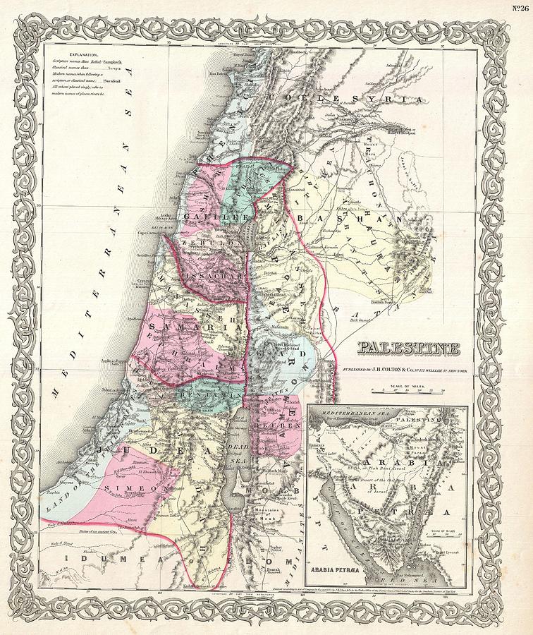 1855 Colton Map of Israel Palestine or the Holy Land Photograph by Paul ...