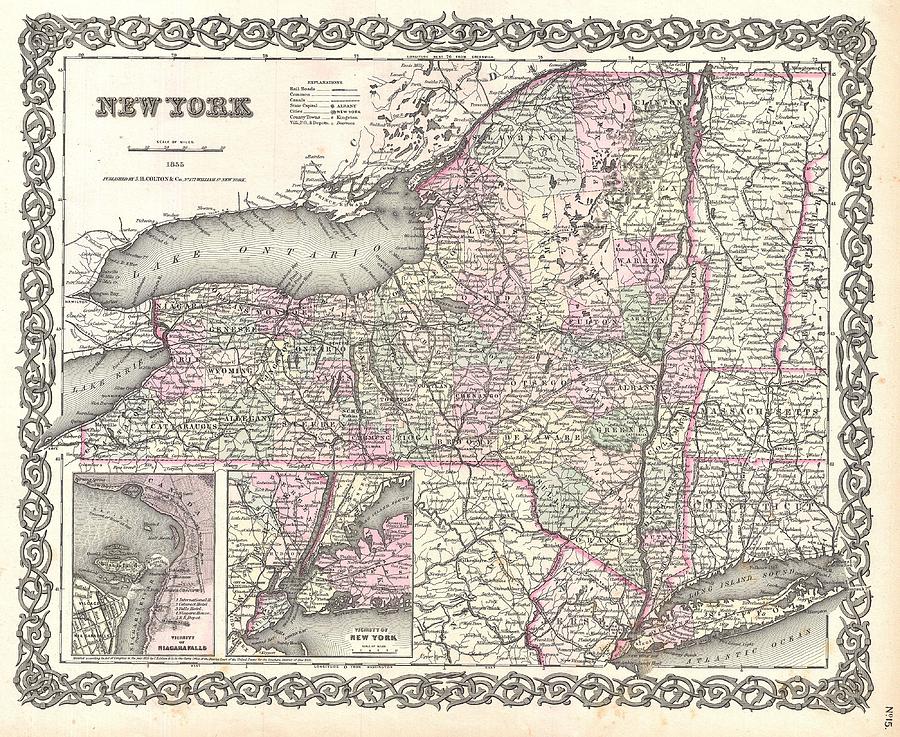 1855 Colton Map of New York Photograph by Paul Fearn - Fine Art America