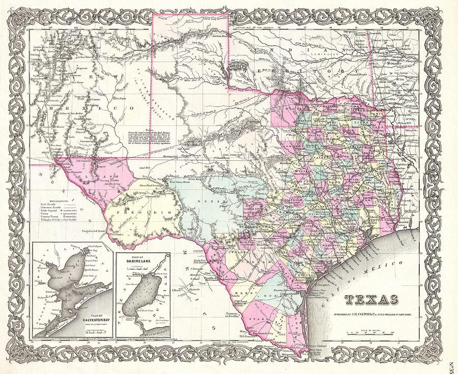 1855 Colton Map of Texas Photograph by Paul Fearn