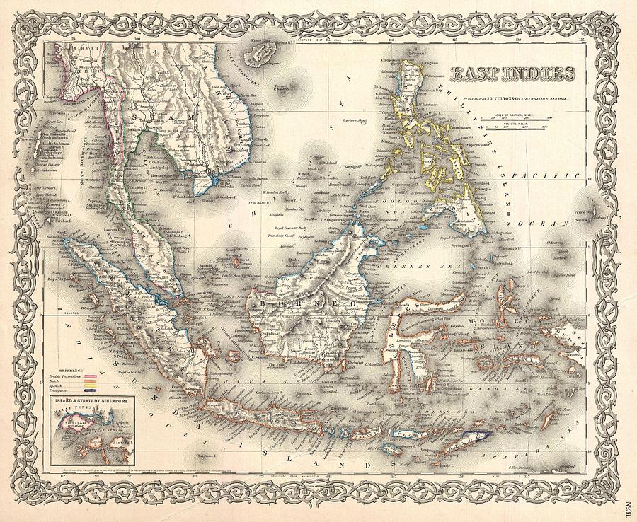 1855 Colton Map of the East Indies Singapore Thailand Borneo Malaysia Photograph by Paul Fearn