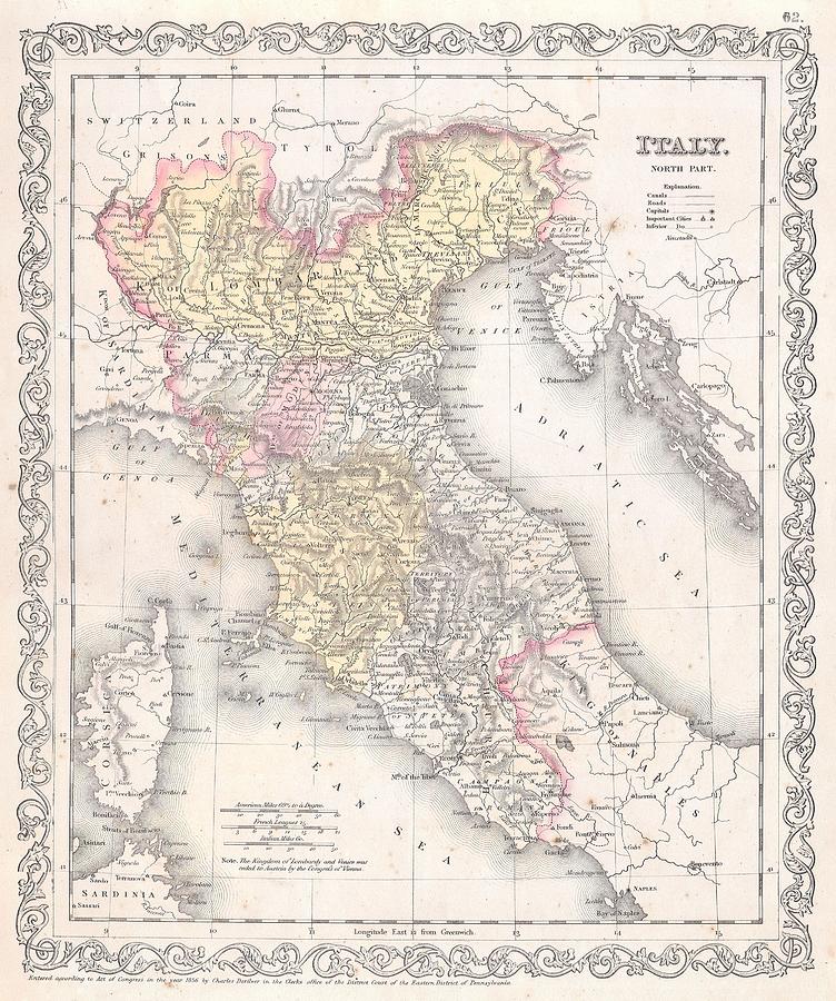 Abstract Photograph - 1856 Desilver Map of Northern Italy by Paul Fearn