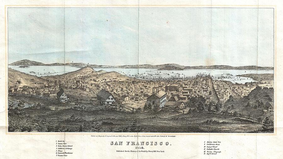 1856 Henry Bill Map and View of San Francisco California Photograph by Paul Fearn
