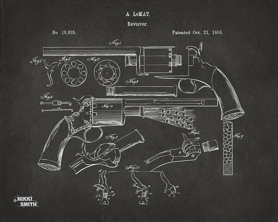 1856 LeMat Revolver Patent Artwork - Gray Digital Art by Nikki Marie Smith