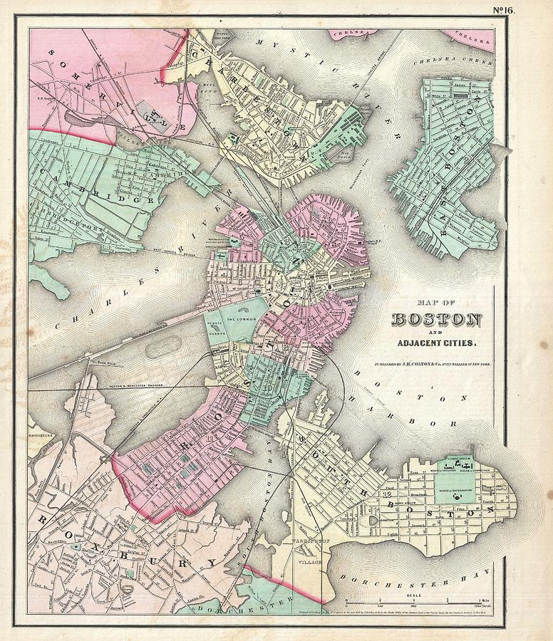 1857 Colton Map of Boston Massachusetts Photograph by Paul Fearn