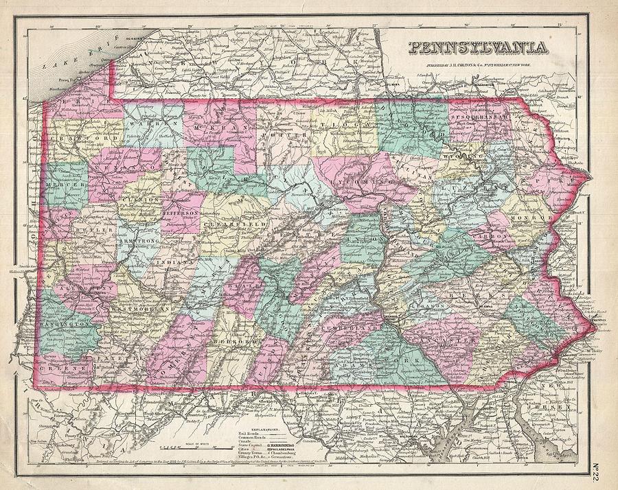 1857 Colton Map of Pennsylvania Photograph by Paul Fearn - Fine Art America