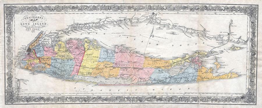 1857 Colton Travellers Map of Long Island New York Photograph by Paul Fearn