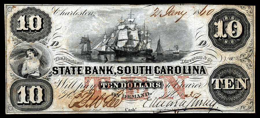 1860 South Carolina Ten Dollar Note Painting by Historic Image