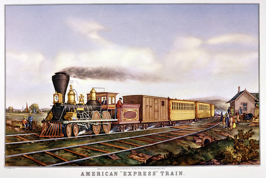 Currier And Ives Painting - 1860s American Express Train - Railroad by Vintage Images