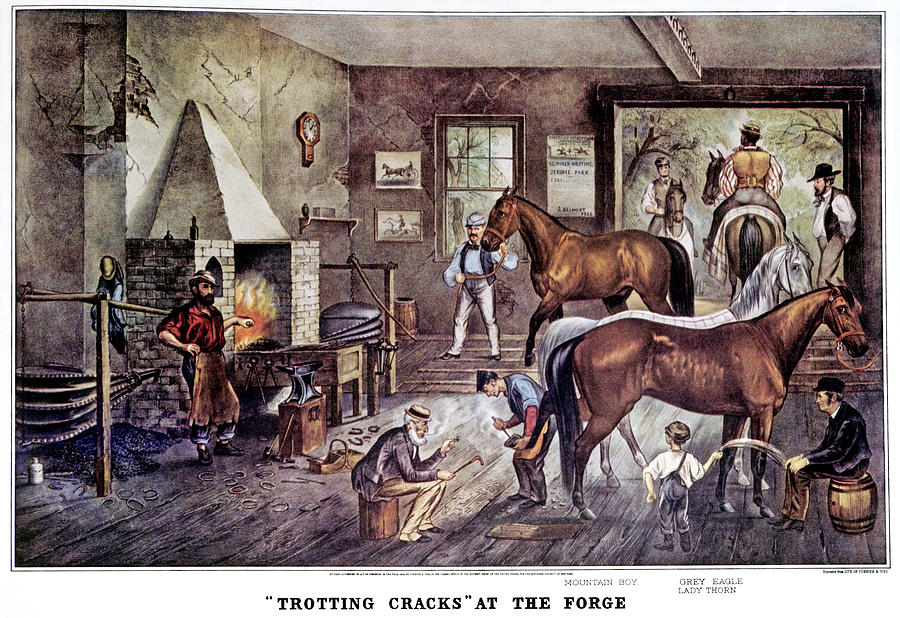 Currier And Ives Painting - 1860s Trotting Cracks At The Forge - by Vintage Images