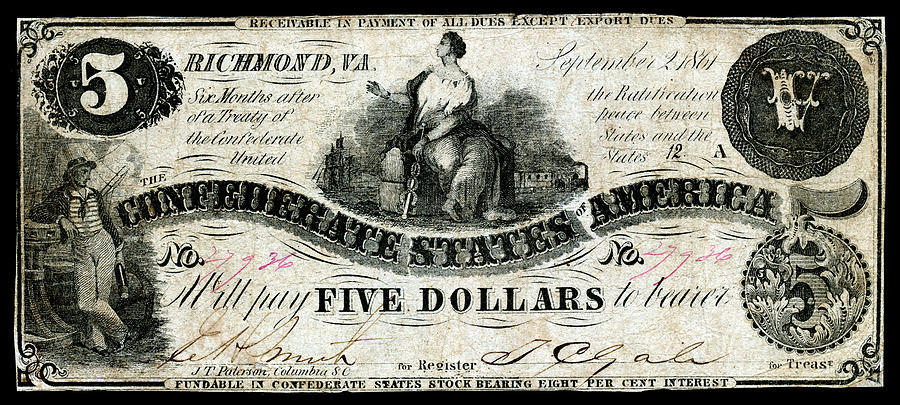 1861 Confederate Five Dollar Note Painting by Historic Image