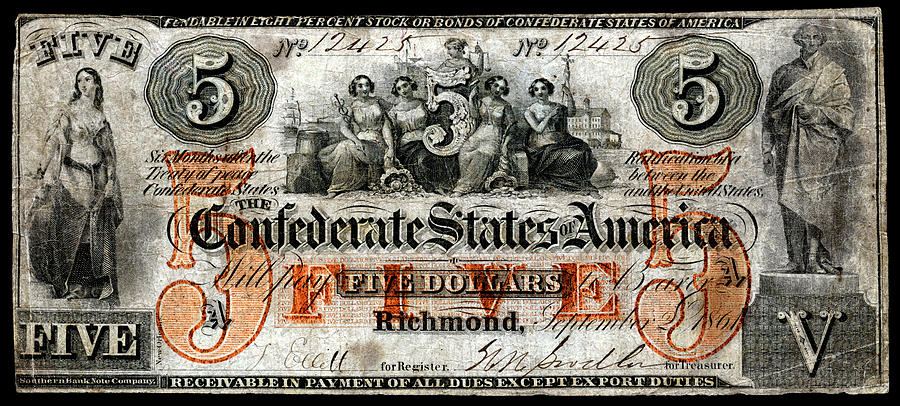 1861 Richmond Virginia Five Dollar Note Painting by Historic Image