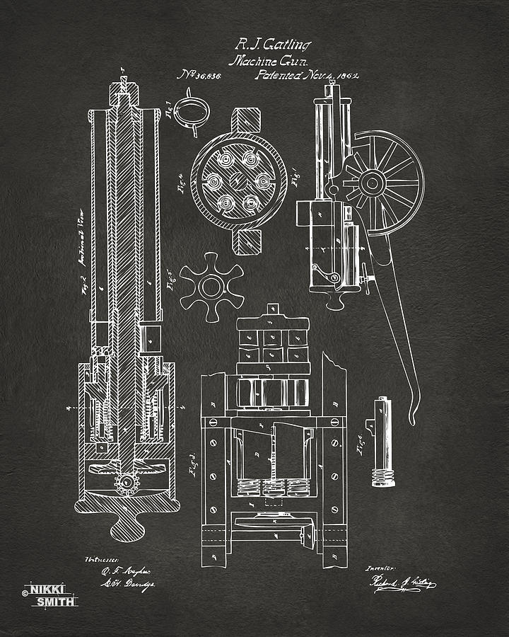 1862 Gatling Gun Patent Artwork - Gray Digital Art by Nikki Marie Smith