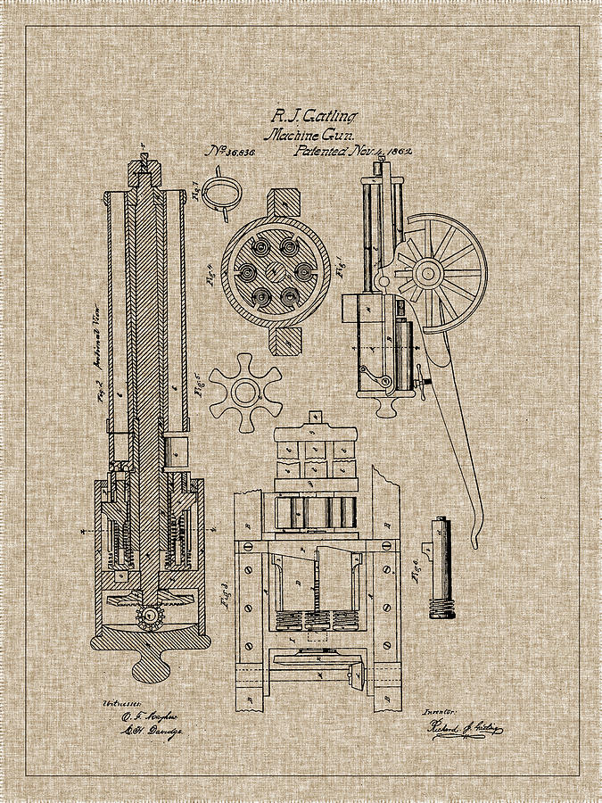 Gatling Gun Photograph - 1862 Gatling Machine Gun Patent by Barry Jones