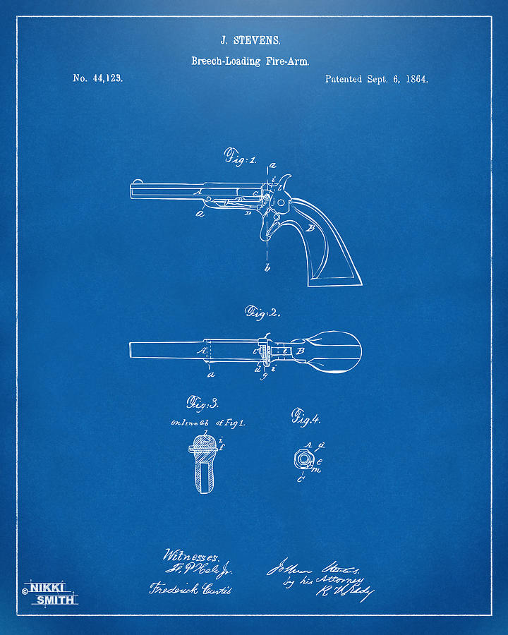 Vintage Digital Art - 1864 Breech Loading Pistol Patent Artwork - Blueprint by Nikki Marie Smith