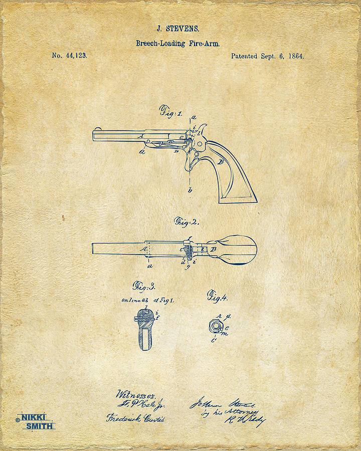 Vintage Digital Art - 1864 Breech Loading Pistol Patent Artwork - Vintage by Nikki Marie Smith
