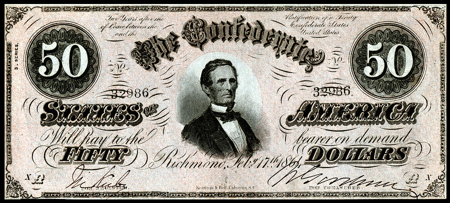 1864 Confederate Fifty Dollar Note Painting by Historic Image
