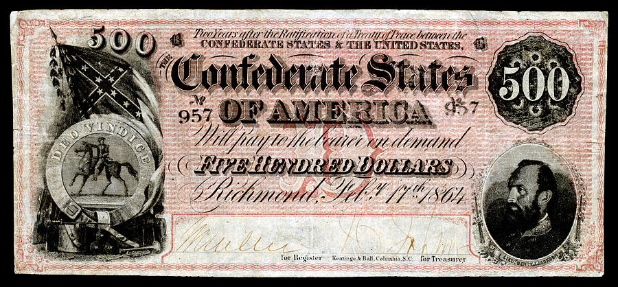 Vintage Painting - 1864 Confederate Five Hundred Dollar Note by Historic Image