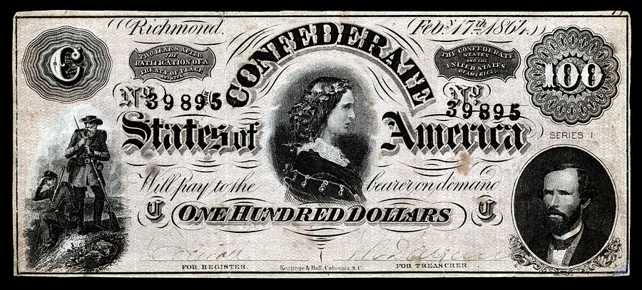 1864 Confederate One Hundred Dollar Note Painting by Historic Image