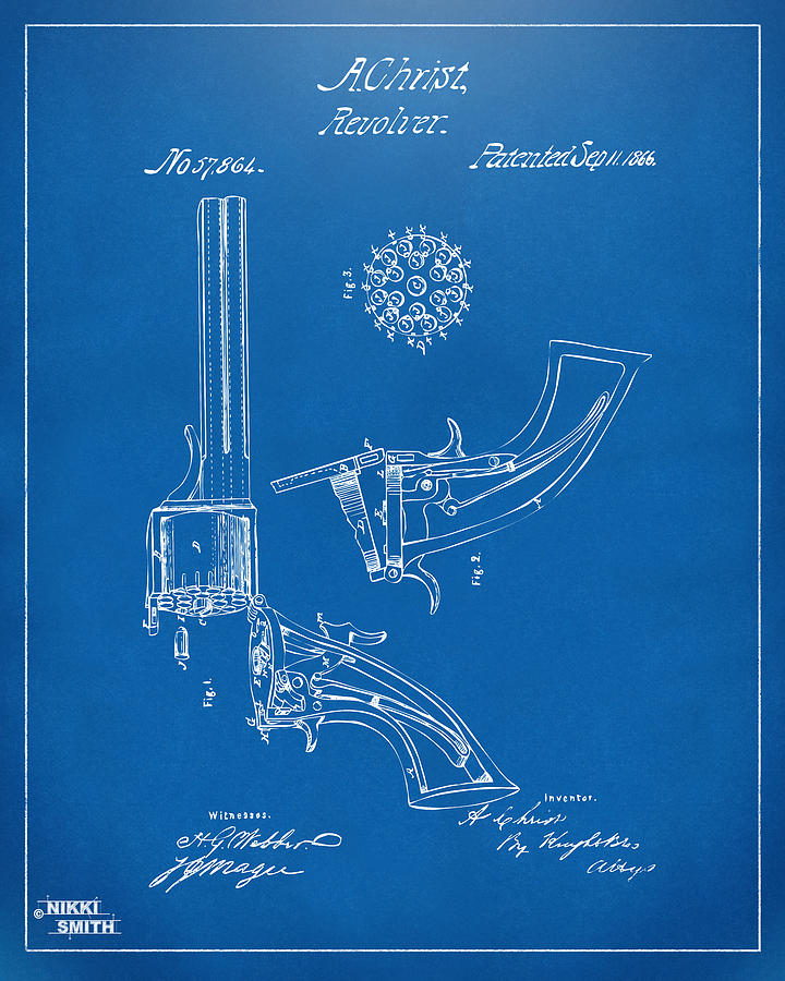 Vintage Digital Art - 1866 Christ Revolver Patent Artwork - Blueprint by Nikki Marie Smith
