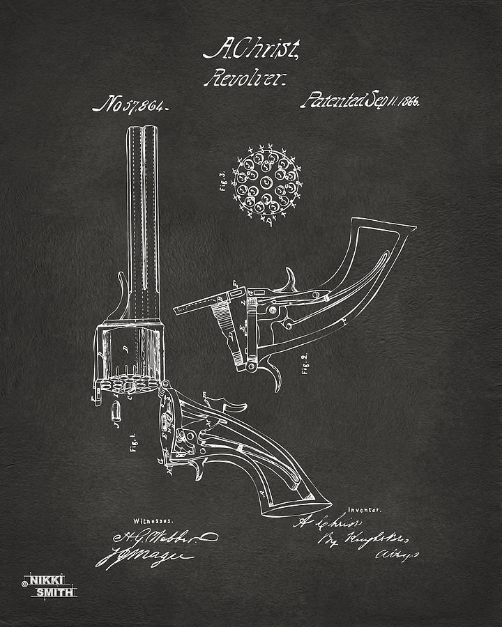 1866 Christ Revolver Patent Artwork - Gray Digital Art by Nikki Marie Smith