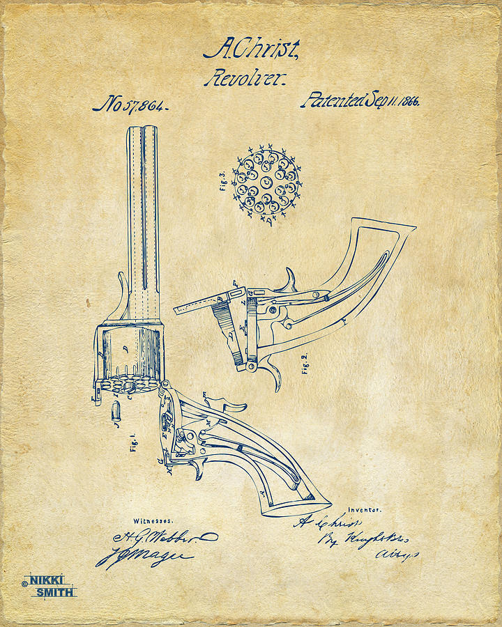 Vintage Digital Art - 1866 Christ Revolver Patent Artwork - Vintage by Nikki Marie Smith