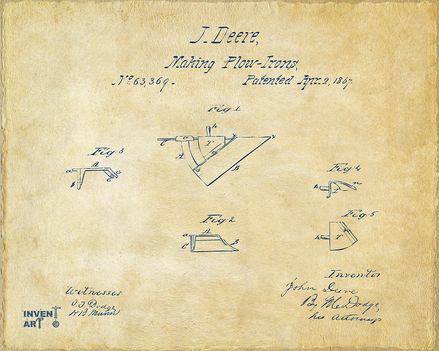1867 John Deere Plow Irons Patent Vintage H Digital Art by Nikki Marie Smith