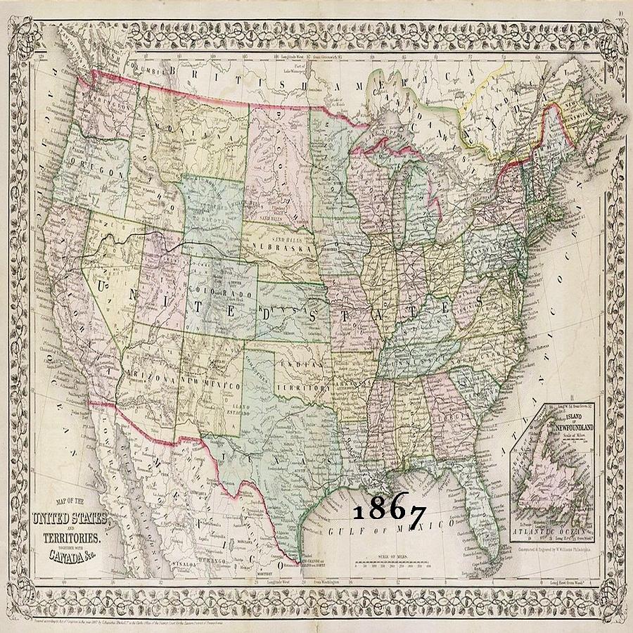 1867 Map Of America Photograph by Florene Welebny