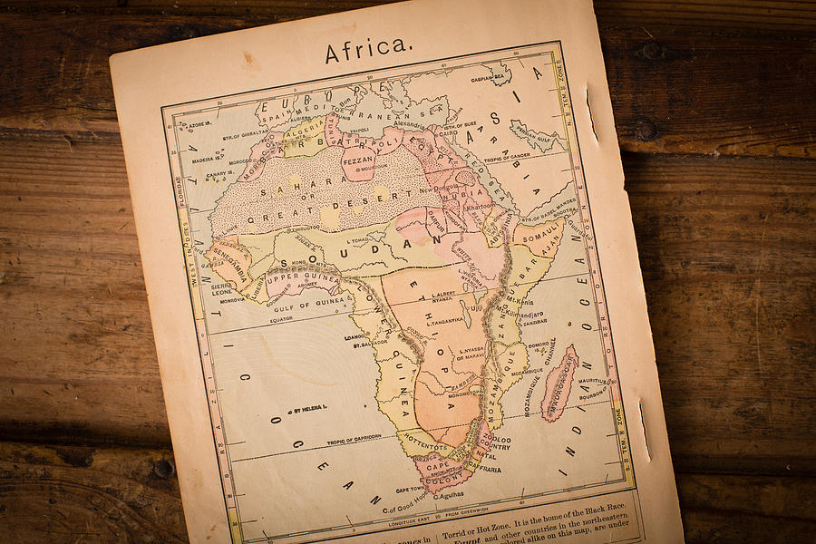 1867, Old Color Map of Africa, on Wood Background Photograph by Ideabug
