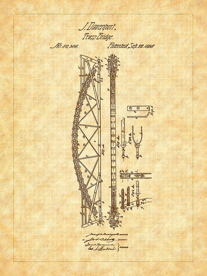 1868 Davenport Truss Bridge Patent Digital Art by Barry Jones