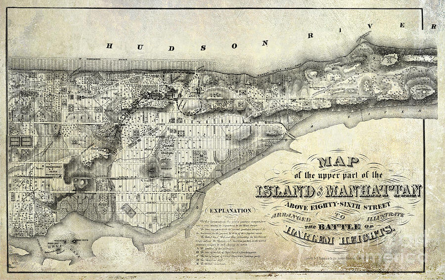 1868 Map of Manhattan Drawing by Jon Neidert