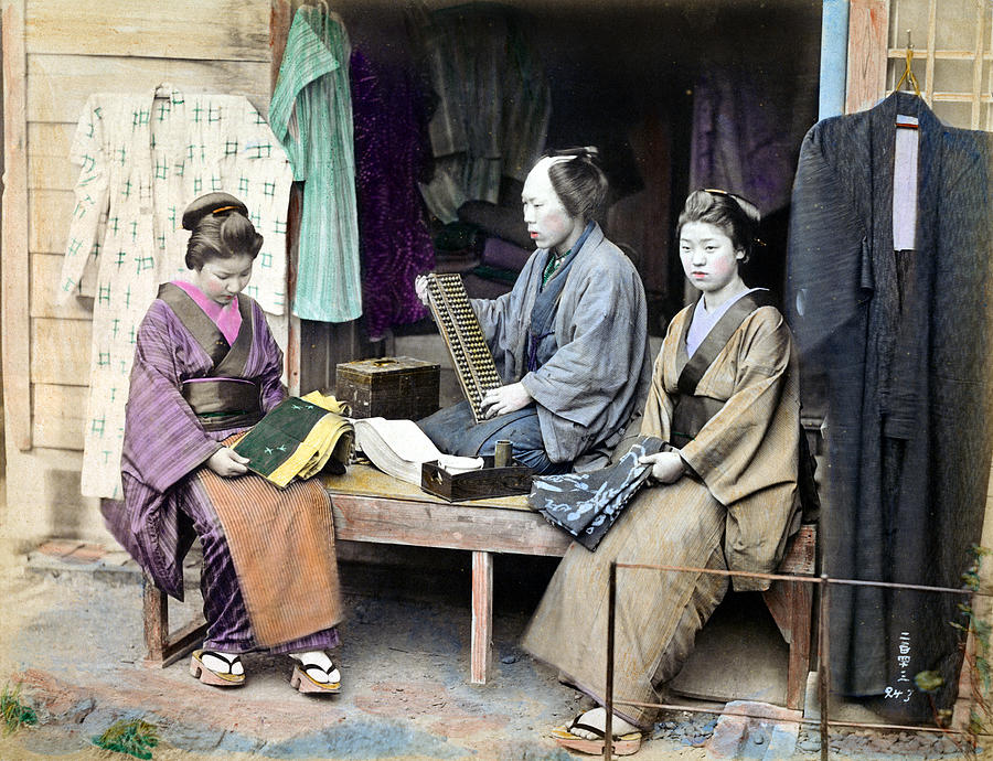 1870 Fabric Dealer of Japan Photograph by Historic Image