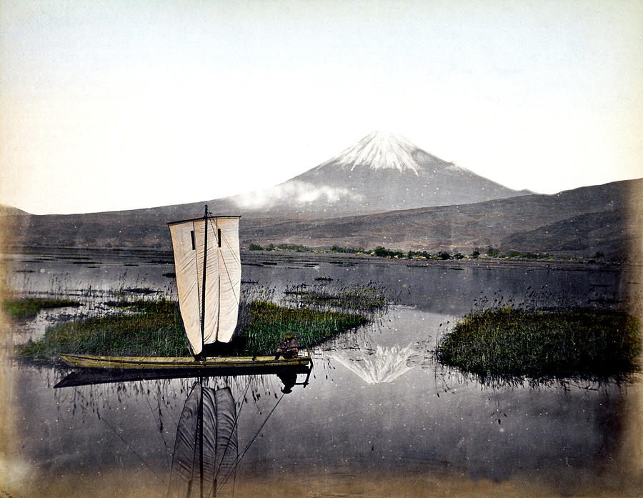 1880 Fisherman and Mount Fuji Japan Photograph by Historic Image