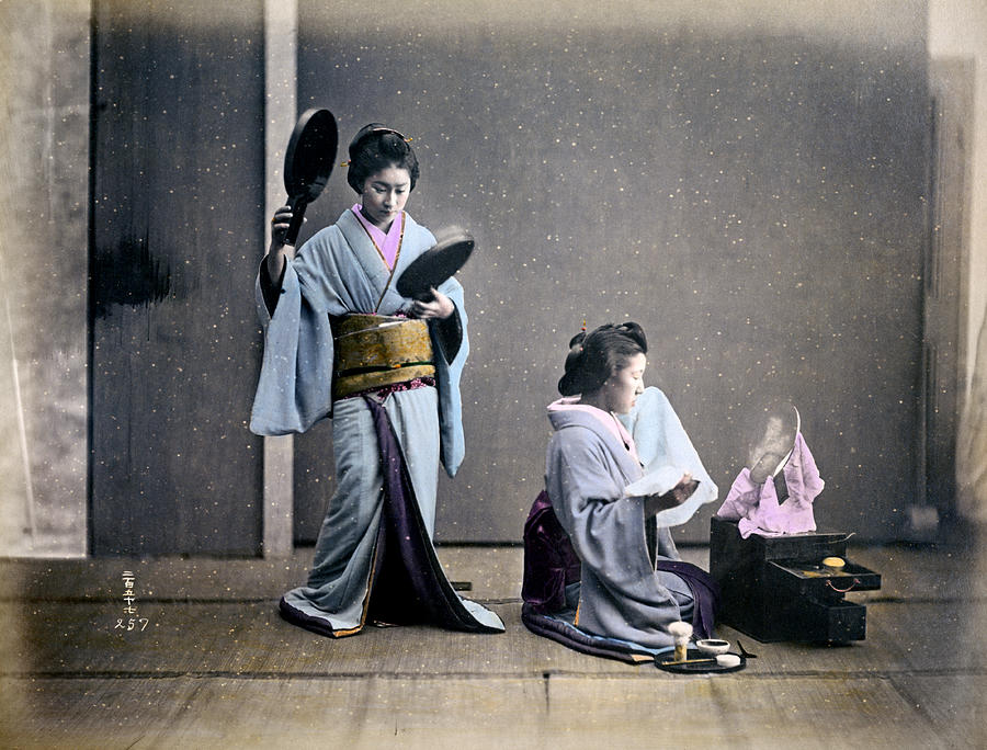 1870 Geisha Girls Dressing Room Photograph by Historic Image