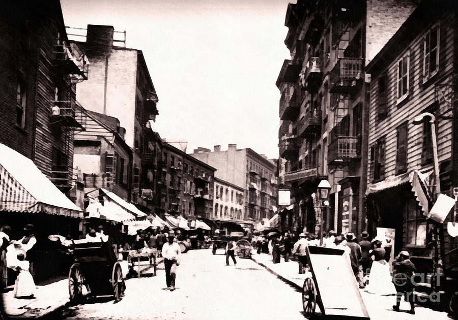1870 NY Mulberry Street Painting by Vincent Monozlay