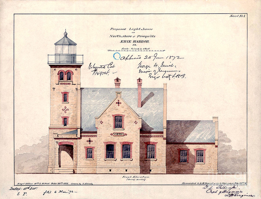 1872 Erie Harbor Lighthouse Drawing by Jon Neidert