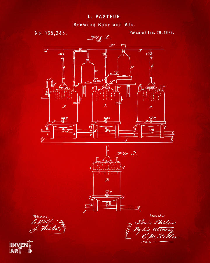 1873 Brewing Beer and Ale Patent Artwork - Red Digital Art by Nikki Marie Smith