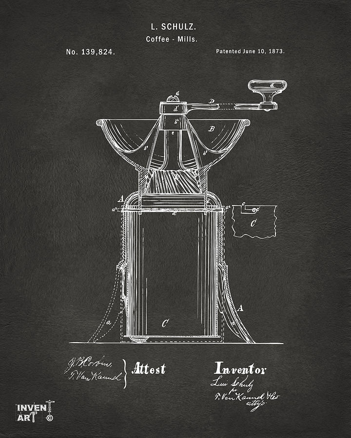 1873 Coffee Mills Patent Artwork Gray Digital Art by Nikki Marie Smith
