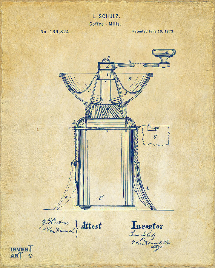 1873 Coffee Mills Patent Artwork Vintage Digital Art by Nikki Marie Smith