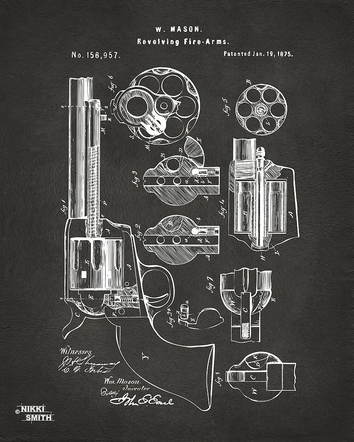 1875 Colt Peacemaker Revolver Patent Artwork - Gray Digital Art by Nikki Marie Smith