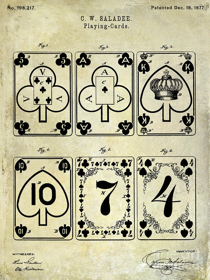 Las Vegas Photograph - 1877 Playing Cards Patent Drawing  by Jon Neidert