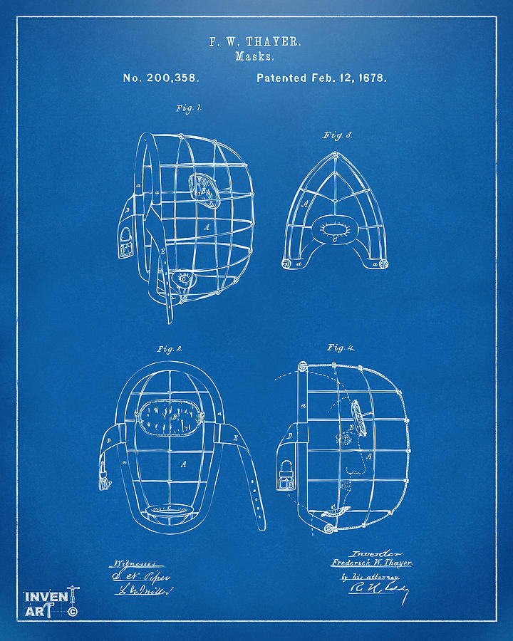 1878 Baseball Catchers Mask Patent - Blueprint Digital Art by Nikki Marie Smith