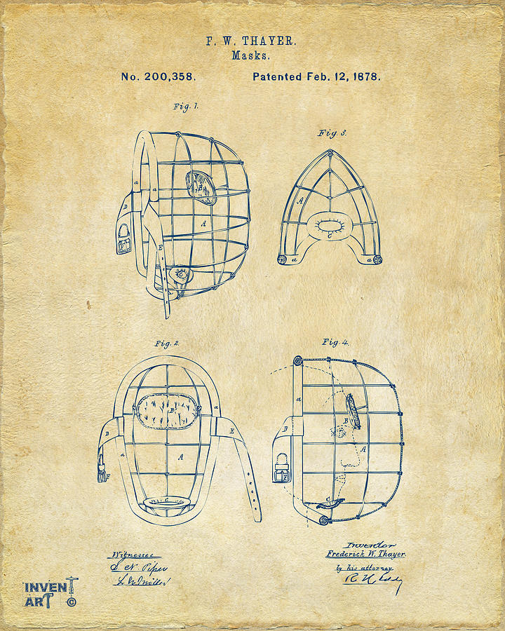 1878 Baseball Catchers Mask Patent - Vintage Digital Art by Nikki Marie Smith