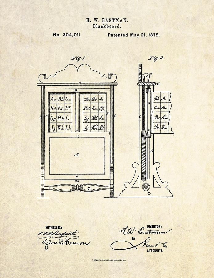 Vintage Drawing - 1878 Blackboard Patent Art by Gary Bodnar