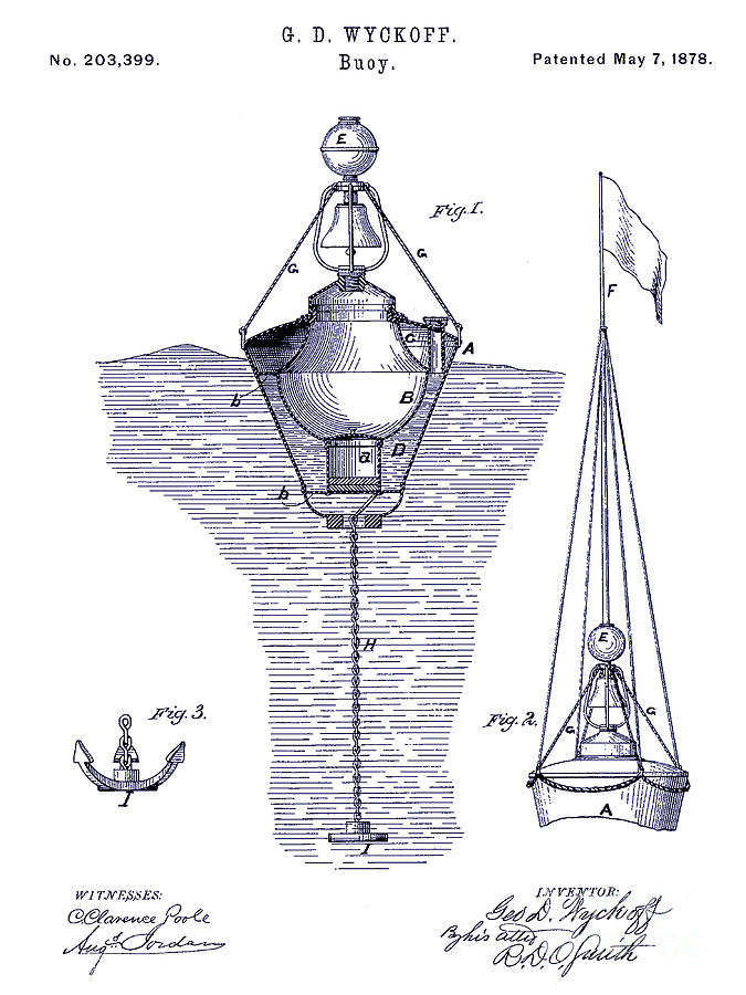 1878 Buoy Patent Drawing Blueprint  Drawing by Jon Neidert