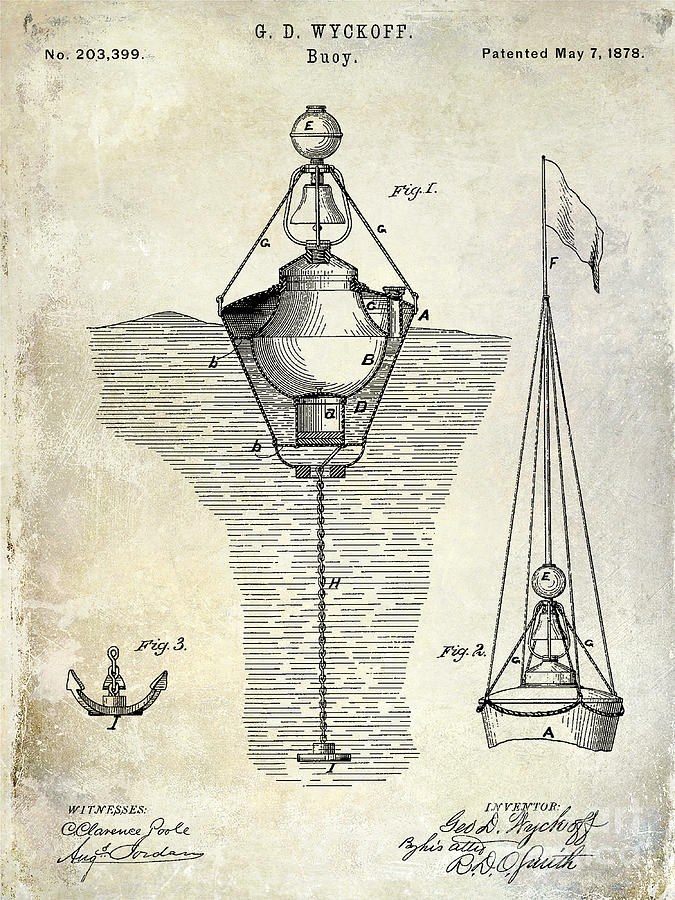 Lighthouse Drawing - 1878 Buoy Patent Drawing by Jon Neidert