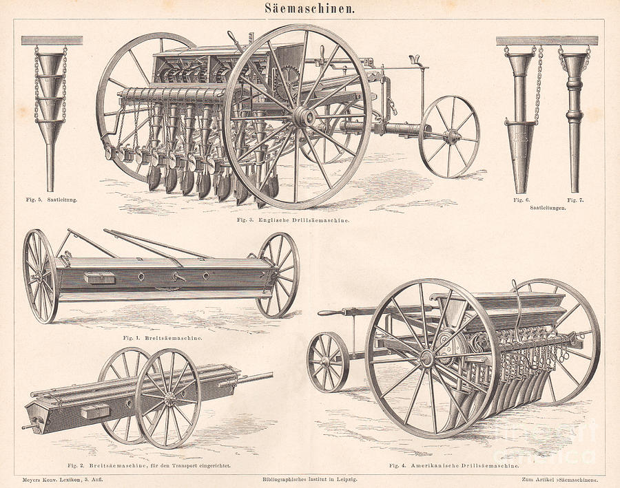1879 Engraving Print 19th Century Seeding Machines Tools Digital Art
