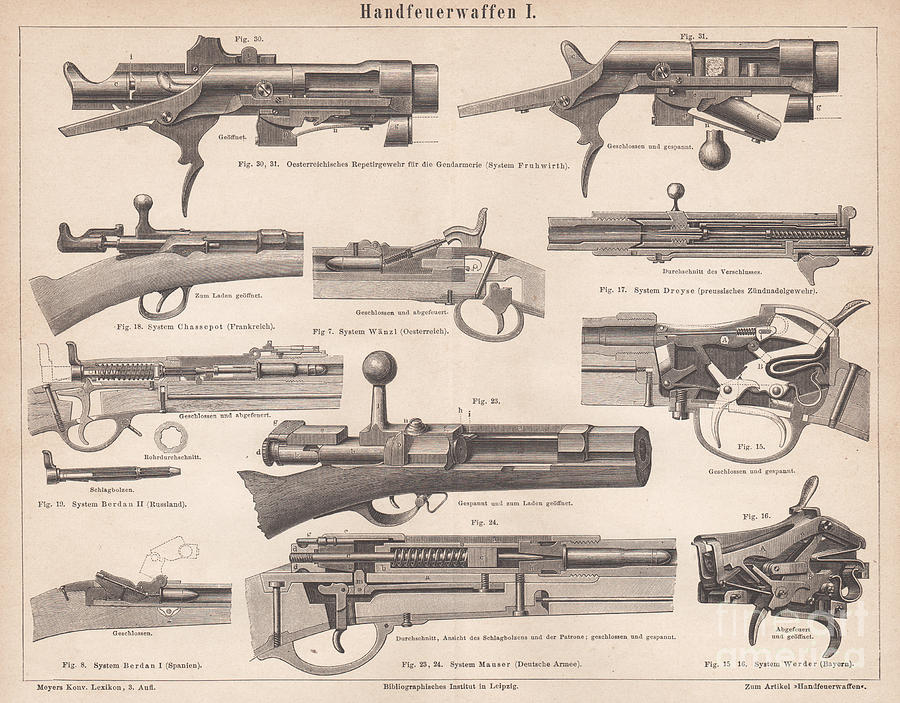 1879 Engraving Print Rifles Sections Fruhwirth Mauser Chassepot Digital Art