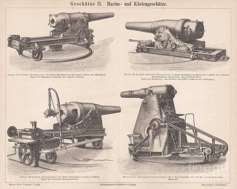 1879 Engraving Vintage Print Marine Artillery Guns Moncrieff's C ...