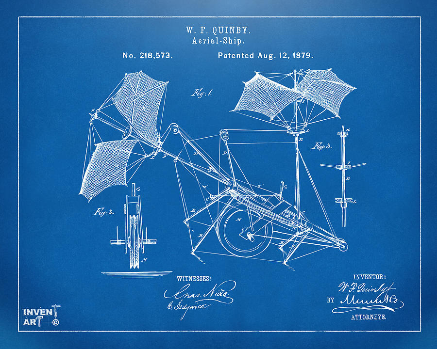 1879 Quinby Aerial Ship Patent - Blueprint Digital Art by Nikki Marie Smith
